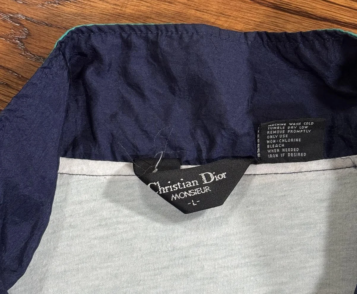 Vintage Christian Dior Green / Navy Windbreaker (Size L) — RootsBK